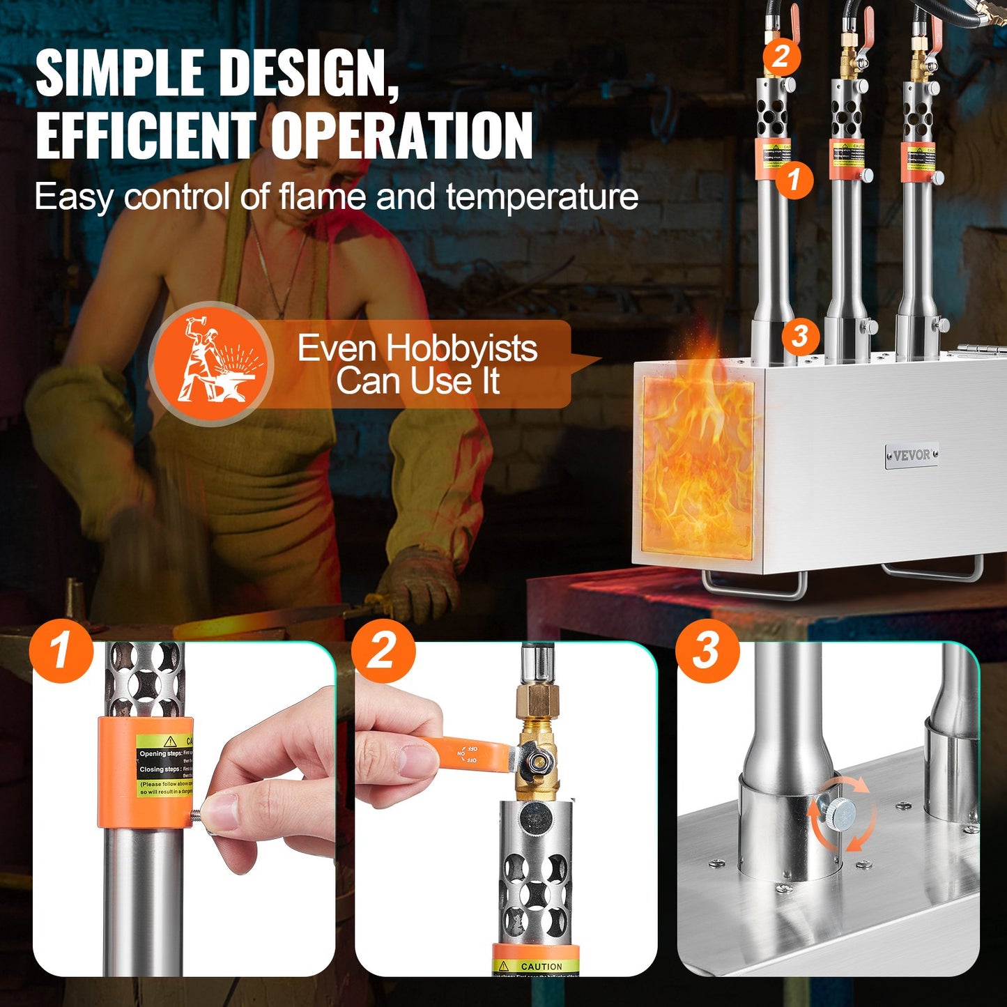 Portable Propane Forge 3 Brännare hovslagare Forge 2600℉ Kniv Metall Fyrkant