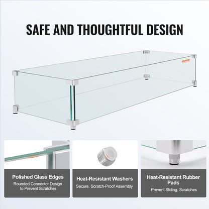 Fire Pit Wind Guard Tempered Glass Flame Guard 38x10.5x6 Inch Wind Guard