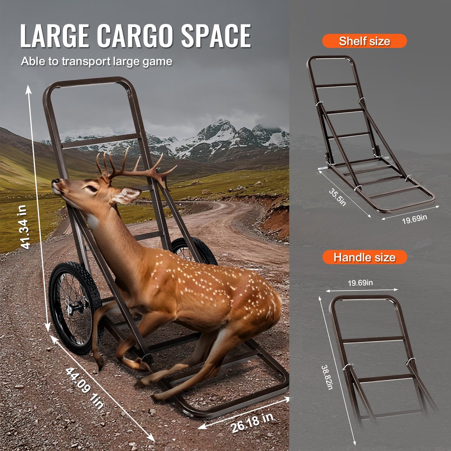 Deer Cart, 300 LBS Capacity Folding Game Cart, Deer Cart Game Hauler with Big Rubber Wheels & Ergonomic Handle, Heavy-Duty Game Cart Accessories, Utility Gear Dolly for Hunting Fishing Hiking