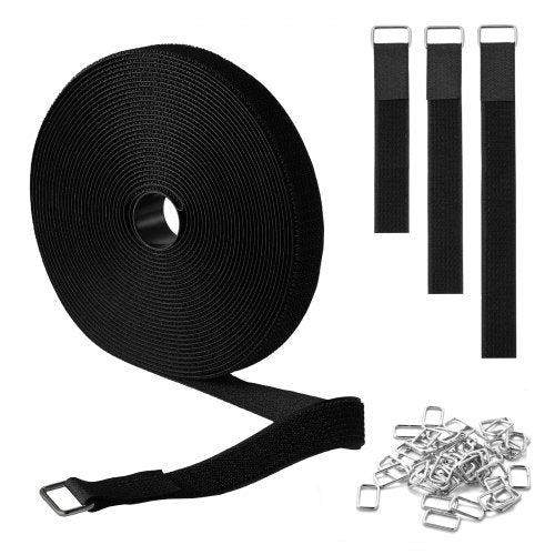Cable Ties, 393.7-Inch Adjustable Hook and Loop Straps with 50 Metal Buckles, Reusable Velcro Cords Straps, Cut-to-Length Wire Strap, Heavy-Duty Nylon Cord Ties for Organizer and Management