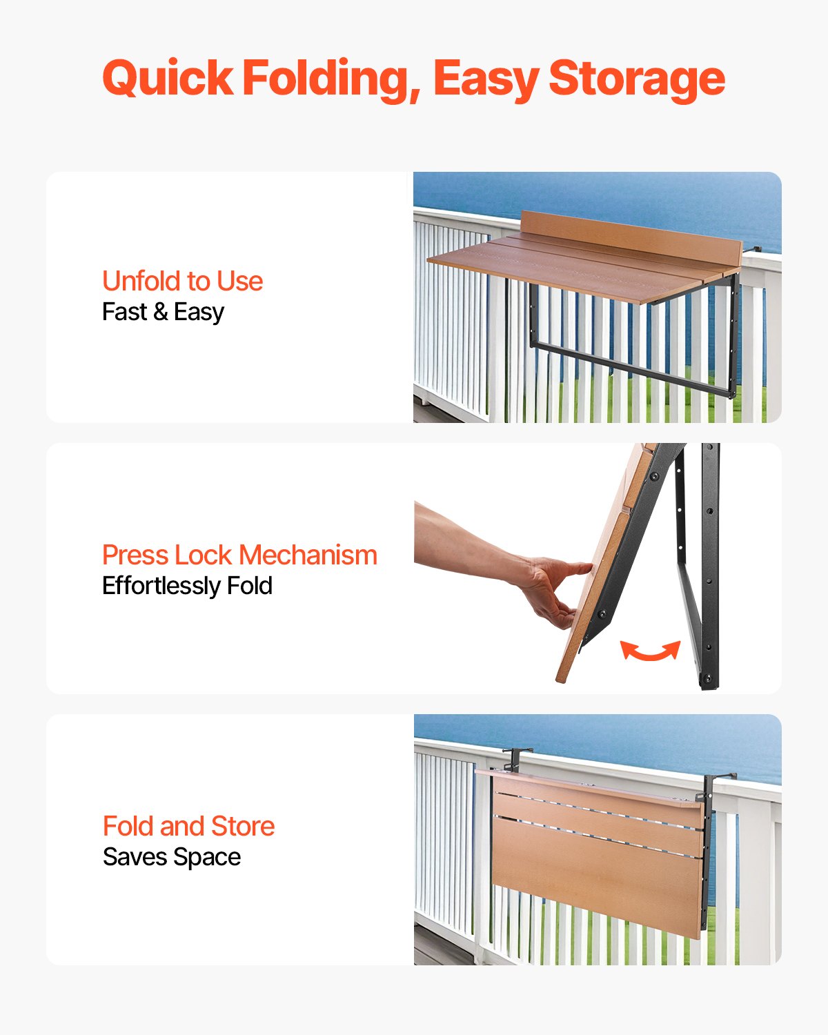 Balkonghängande bord 15 x 39 tum Uteplatsräcke Barbord Justerbart