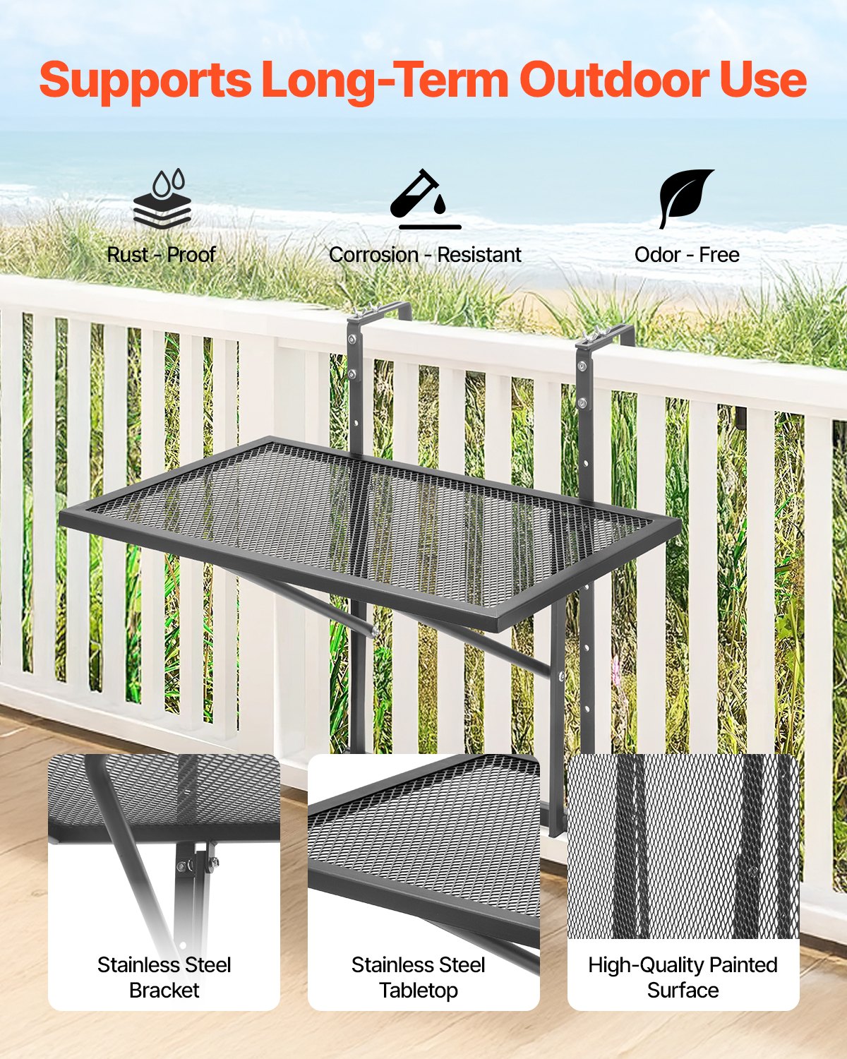 Balkon-Hängetisch 19 x 24 Zoll Metall-Terrassengeländertisch verstellbar