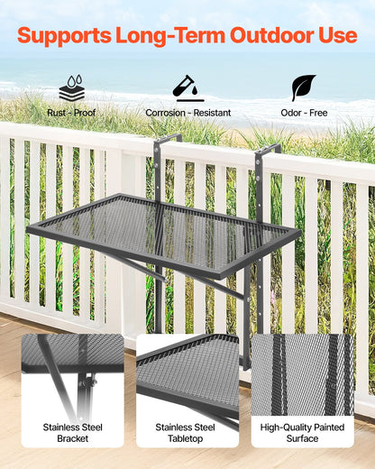 Balkon-Hängetisch 19 x 24 Zoll Metall-Terrassengeländertisch verstellbar