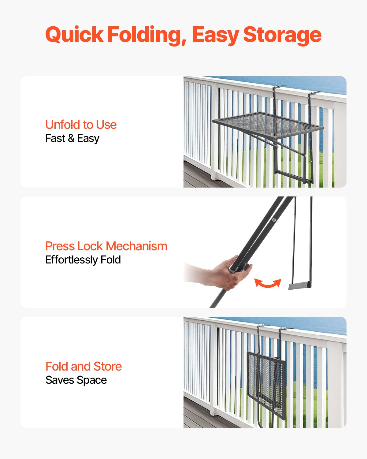Balkon-Hängetisch 19 x 24 Zoll Metall-Terrassengeländertisch verstellbar