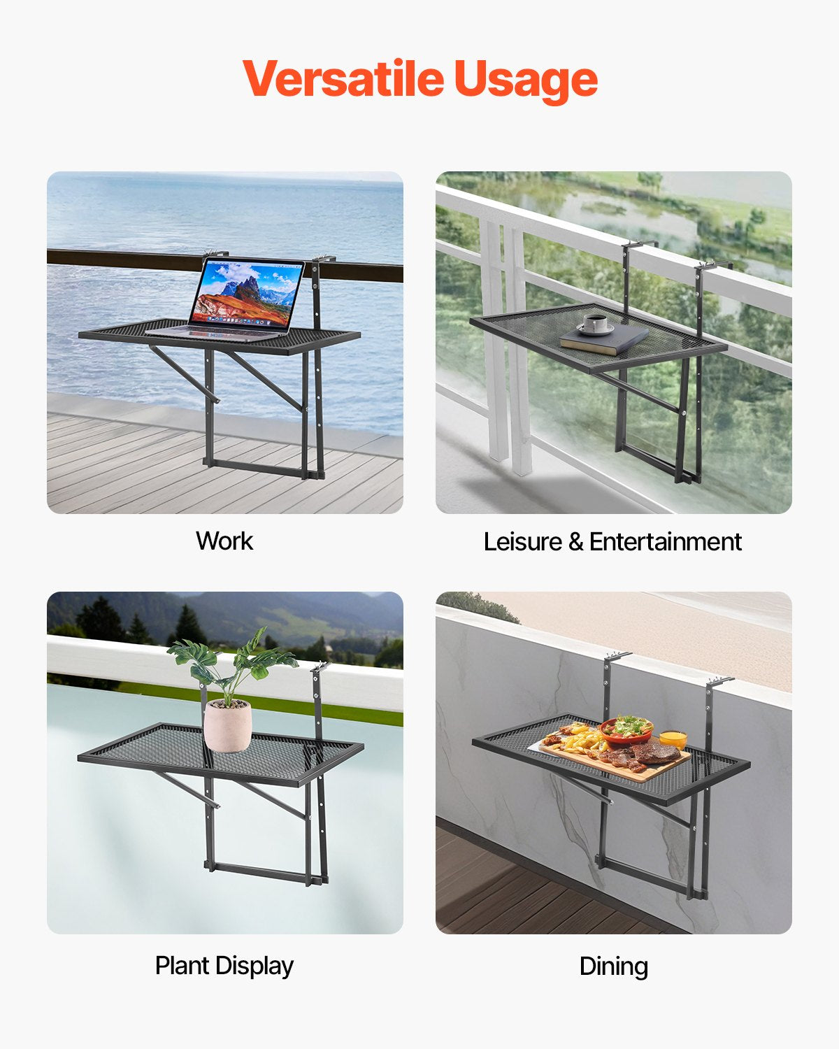 Balkon-Hängetisch 19 x 24 Zoll Metall-Terrassengeländertisch verstellbar