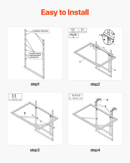 Balcony Hanging Table, 19 x 24 in Metal Folding Balcony Railing Table, Outdoor Balcony Bar Table for Railings, 5-Level Adjustable, Fit Railing from 1" to 4.7", Serving Table for Patio & Deck