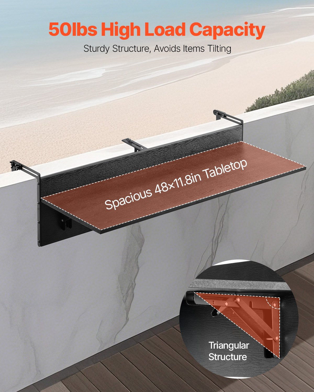 Balkonghängande bord 12 x 48 tum Uteplatsräcke Barbord Fällbart