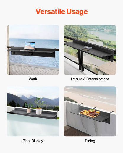 Balkonghängande bord 12 x 48 tum Uteplatsräcke Barbord Fällbart