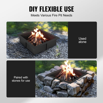 Fire Pit Ring Square 42x42 in Outer Steel Lining DIY Campfire Ring Firepit