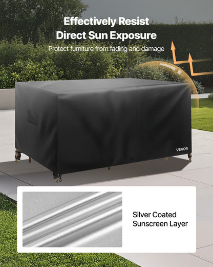 Patio Furniture Cover, 420D Heavy Duty Waterproof Outdoor Dining Table and Chairs Cover, Large Squre Patio Table Covers with Air Vent for All Weather, 126L x 126W x 32H inch, Black