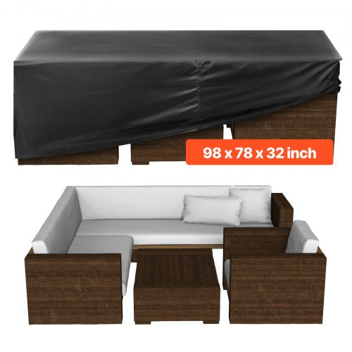 Patio Furniture Cover, 420D Heavy Duty Waterproof Outdoor Dining Table and Chairs Cover, Large Rectangular Patio Table Covers with Air Vent for All Weather, 98L x 78W x 32H inch, Black