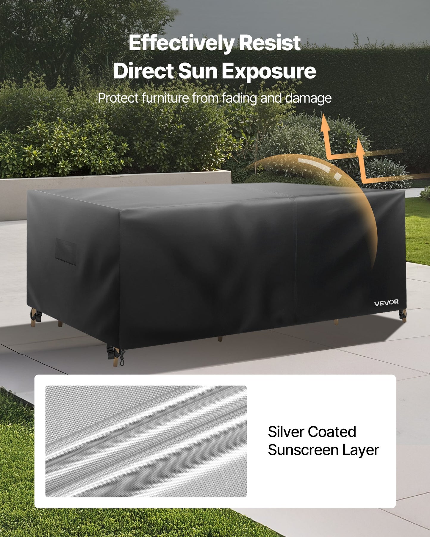 Patio Furniture Cover, 420D Heavy Duty Waterproof Outdoor Dining Table and Chairs Cover, Large Rectangular Patio Table Covers with Air Vent for All Weather, 98L x 78W x 32H inch, Black
