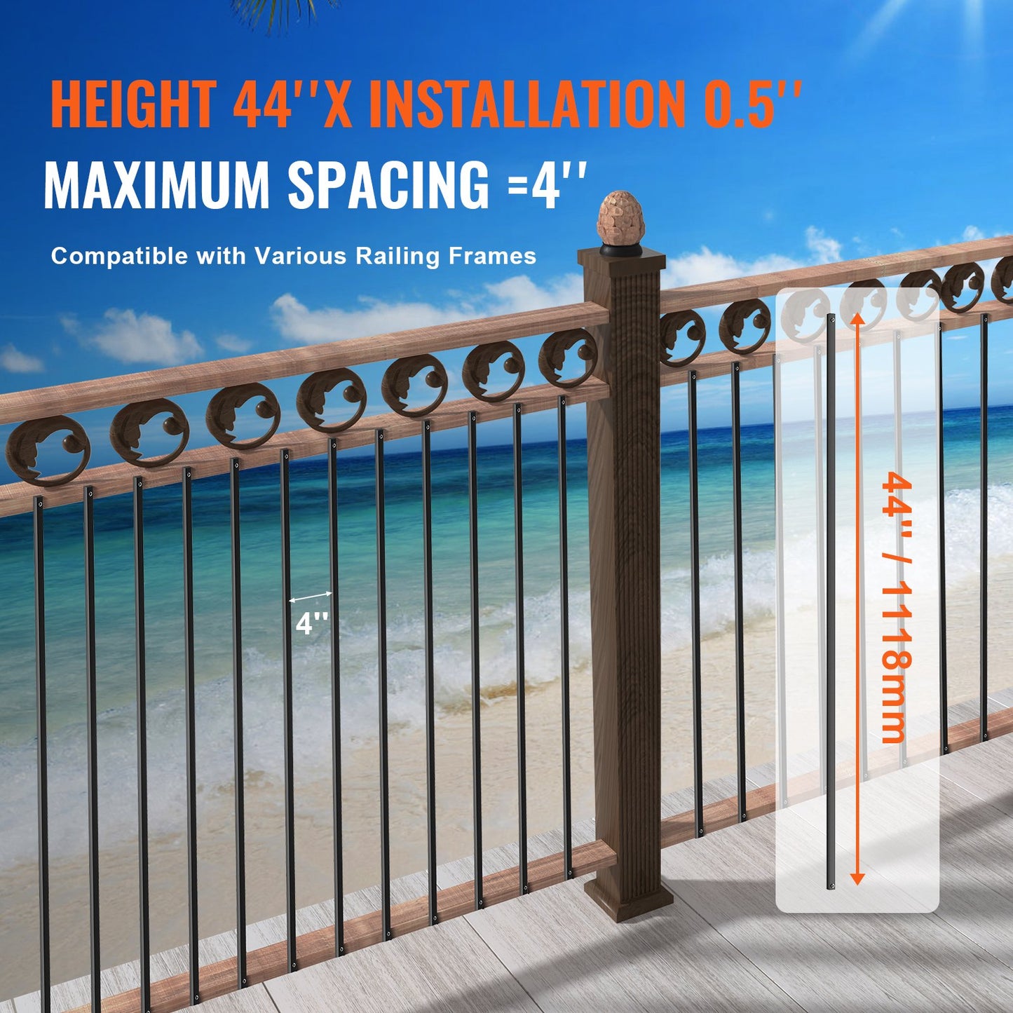 Staircase Metal Balusters 11 Pack 44''x0,5'' Aluminiumspindlar med skruvar