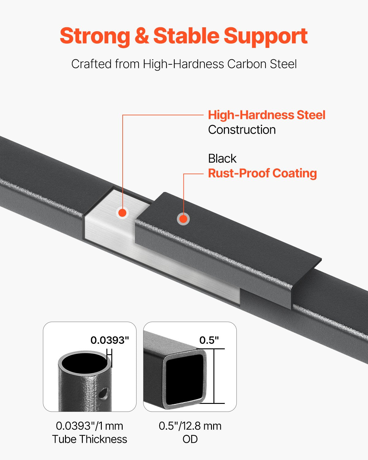 Staircase Balusters 11 Pack, 44 Inch Durable Carbon Steel Stair Balusters, 0.5 Inch Indoor Square Metal Spindle Railing, Corrosion-Proof Hollow Deck Railing with Pre-Drilled Holes, Matte Black