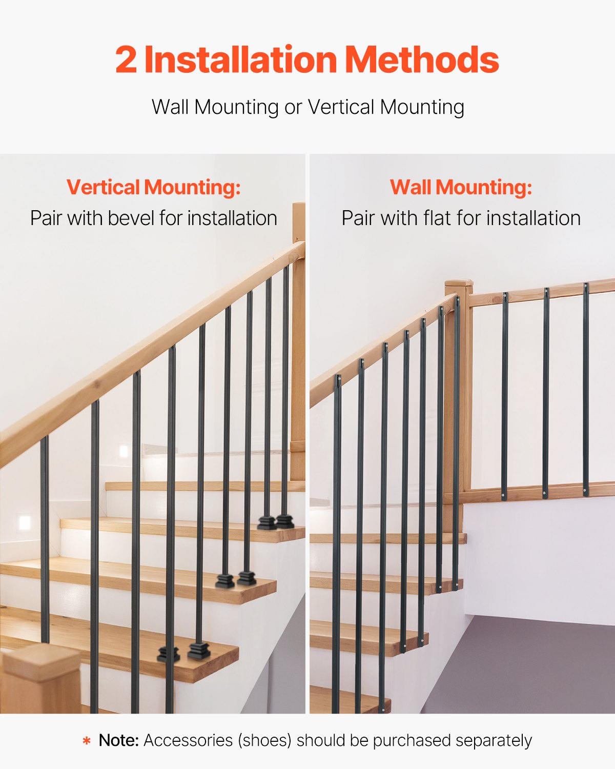 Staircase Balusters 11 Pack, 44 Inch Durable Carbon Steel Stair Balusters, 0.5 Inch Indoor Square Metal Spindle Railing, Corrosion-Proof Hollow Deck Railing with Pre-Drilled Holes, Matte Black