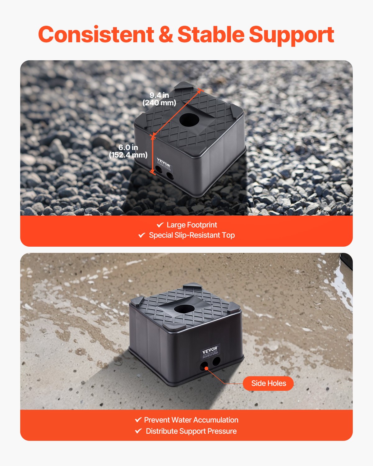 Trailer Jack Blocks, 6" High Heavy Duty RV Leveling Blocks, Each with 6000 lbs Capacity, as RV Jack Stand, Stool, Camper Accessories, for Travel Trailers, 5th Wheels Class A/C Motorhomes, 2 Pcs
