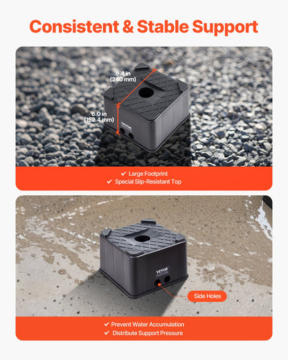 Trailer Jack Blocks, 6" High Heavy Duty RV Leveling Blocks, Each with 6000 lbs Capacity, as RV Jack Stand, Stool, Camper Accessories, for Travel Trailers, 5th Wheels Class A/C Motorhomes, 2 Pcs