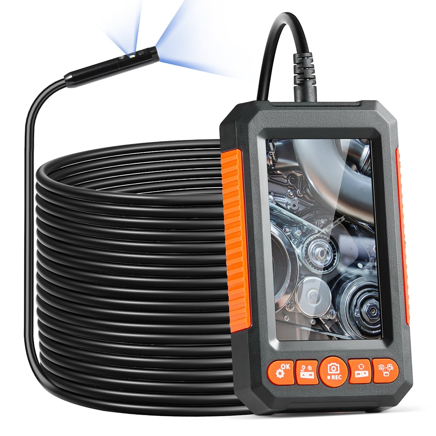 Endoscope Camera with Light Dual Lens Borescope 49.2FT Cable 4.3" Screen