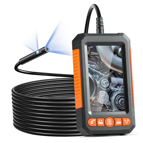 Endoscope Camera with Light, Dual Lens Industrial Borescope, 4.3" Screen 1080P Inspection Camera, 8 + 1 Lights, 4X Zoom, IP67 Waterproof Snake Camera for Auto, Plumbing (16.4FT Cable, 32GB Card)