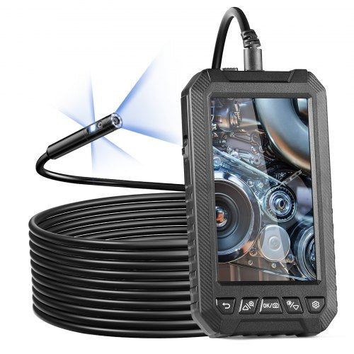 Endoscope Camera with Light, Triple Lens Industrial Borescope, 5" Screen 1080P Inspection Camera, 8 + 2 Lights, IP67 Waterproof Snake Camera for Automotive, Plumbing (16.4FT Cable, 32GB Card)