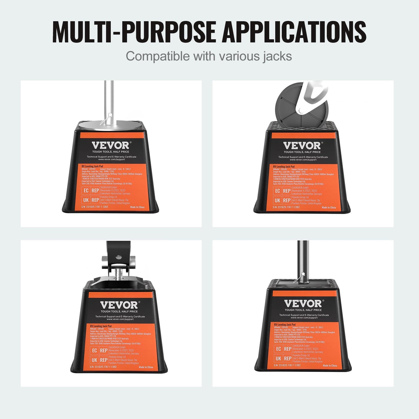 Anhänger-Wagenheberblock, 6000 lbs Kapazität pro Wohnmobil-Nivellierblock, hochwertige Stabilisierungsblöcke aus Polypropylen für Wohnmobile, Wohnmobil-Reisezubehör für alle Hochleistungswagenheber, Pfosten, Füße, Sattelkupplungen, 4er-Pack