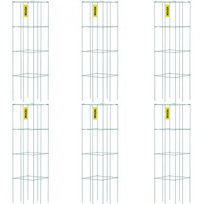 Tomato Cages, 14.6\" x 14.6\" x 39.4\", 6 Packs Square Plant Support Cages, Green PVC-Coated Steel Tomato Towers for Climbing Vegetables, Plants, Flowers, Fruits