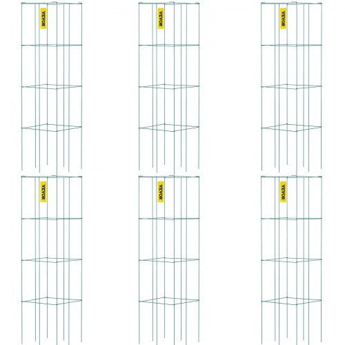 Tomato Cages, 14.6\" x 14.6\" x 39.4\", 6 Packs Square Plant Support Cages, Green PVC-Coated Steel Tomato Towers for Climbing Vegetables, Plants, Flowers, Fruits