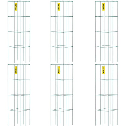 Tomatburar, 14,6" x 14,6" x 39,4", 6-pack fyrkantiga växtstödburar, gröna PVC-belagda tomattorn i stål för klättring i grönsaker, växter, blommor, frukter