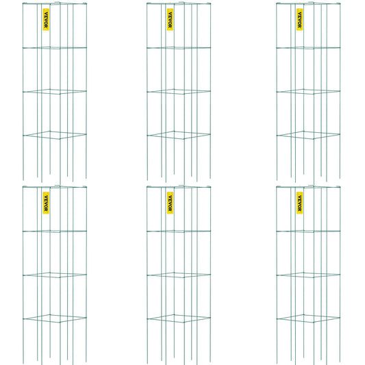 Tomatburar, 14,6" x 14,6" x 39,4", 6-pack fyrkantiga växtstödburar, gröna PVC-belagda tomattorn i stål för klättring i grönsaker, växter, blommor, frukter