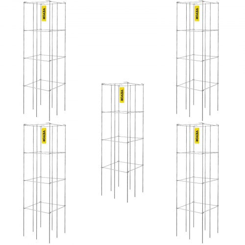 Tomato Cages, 11.8\" x 11.8\" x 46.1\", 5 Packs Square Plant Support Cages, Silver PVC-Coated Steel Tomato Towers for Climbing Vegetables, Plants, Flowers, Fruits