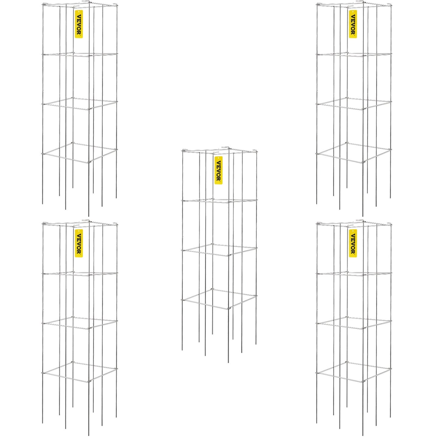 Tomatburar, 11,8\" x 11,8\" x 46,1\", 5-pack fyrkantiga växtstödburar, silver PVC-belagda ståltomattorn för klättring i grönsaker, växter, blommor, frukter