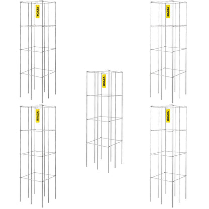 Tomatburar, 11,8\" x 11,8\" x 46,1\", 5-pack fyrkantiga växtstödburar, silver PVC-belagda ståltomattorn för klättring i grönsaker, växter, blommor, frukter