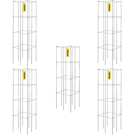 Tomatburar, 11,8\" x 11,8\" x 46,1\", 5-pack fyrkantiga växtstödburar, silver PVC-belagda ståltomattorn för klättring i grönsaker, växter, blommor, frukter