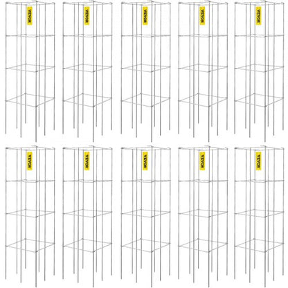 Tomato Cages, 11.8\" x 11.8\" x 46.1\", 10 Packs Square Plant Support Cages, Silver PVC-Coated Steel Tomato Towers for Climbing Vegetables, Plants, Flowers, Fruits