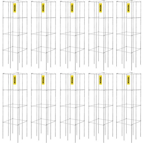 Tomato Cages, 11.8\" x 11.8\" x 46.1\", 10 Packs Square Plant Support Cages, Silver PVC-Coated Steel Tomato Towers for Climbing Vegetables, Plants, Flowers, Fruits