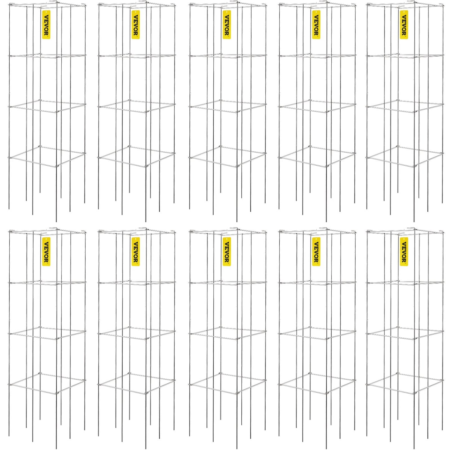 Tomatburar, 11,8" x 11,8" x 46,1", 10-pack fyrkantiga växtstödburar, silver PVC-belagda ståltomattorn för klättring i grönsaker, växter, blommor, frukter