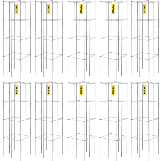 Tomatburar, 11,8" x 11,8" x 46,1", 10-pack fyrkantiga växtstödburar, silver PVC-belagda ståltomattorn för klättring i grönsaker, växter, blommor, frukter