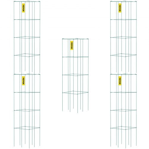 Tomato Cages, 11.8\" x 11.8\" x 46.1\", 5 Packs Square Plant Support Cages, Green PVC-Coated Steel Tomato Towers for Climbing Vegetables, Plants, Flowers, Fruits
