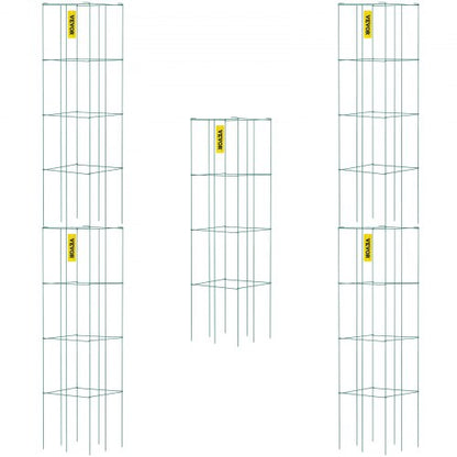 Tomato Cages, 11.8\" x 11.8\" x 46.1\", 5 Packs Square Plant Support Cages, Green PVC-Coated Steel Tomato Towers for Climbing Vegetables, Plants, Flowers, Fruits