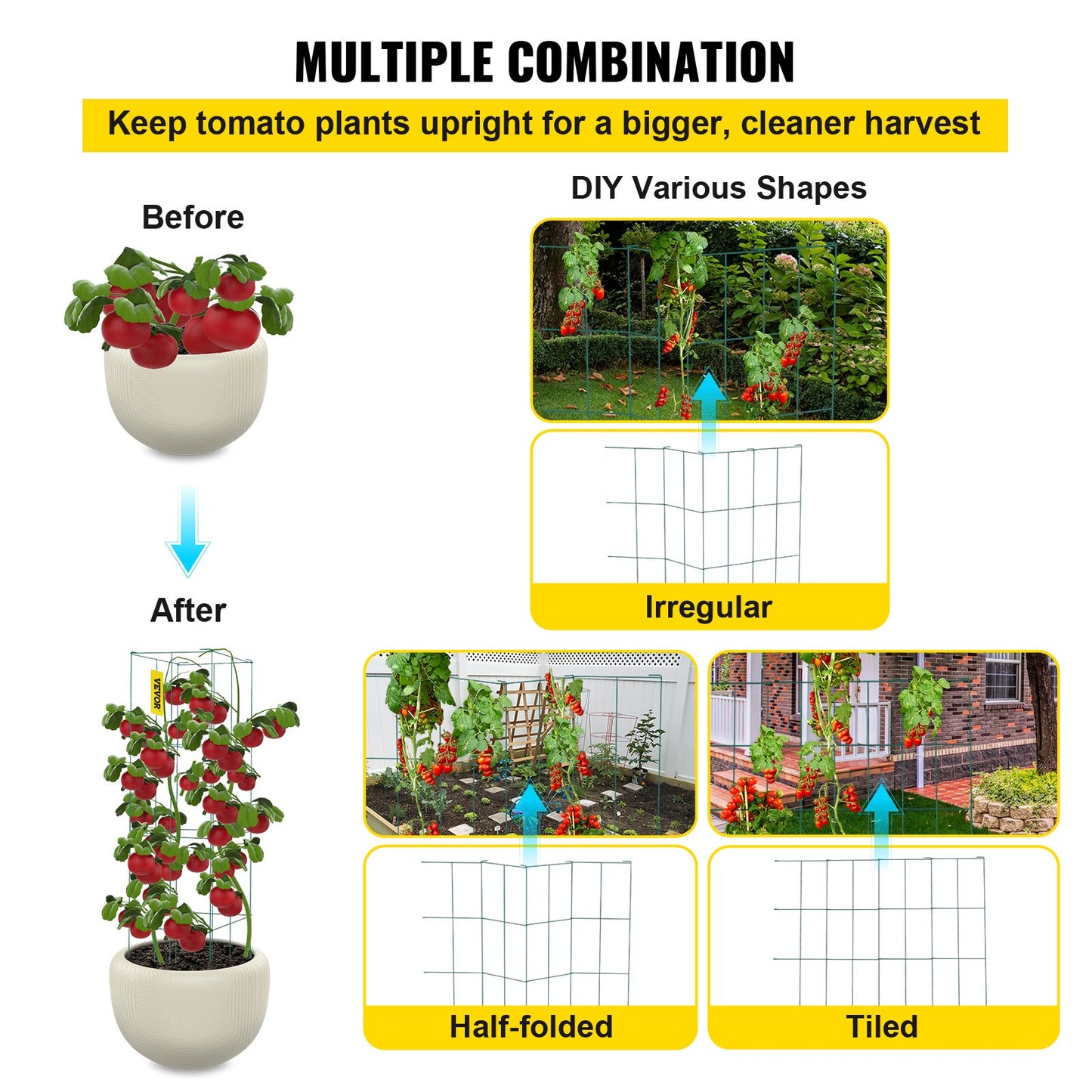 Tomato Cages, 11.8\" x 11.8\" x 46.1\", 5 Packs Square Plant Support Cages, Green PVC-Coated Steel Tomato Towers for Climbing Vegetables, Plants, Flowers, Fruits