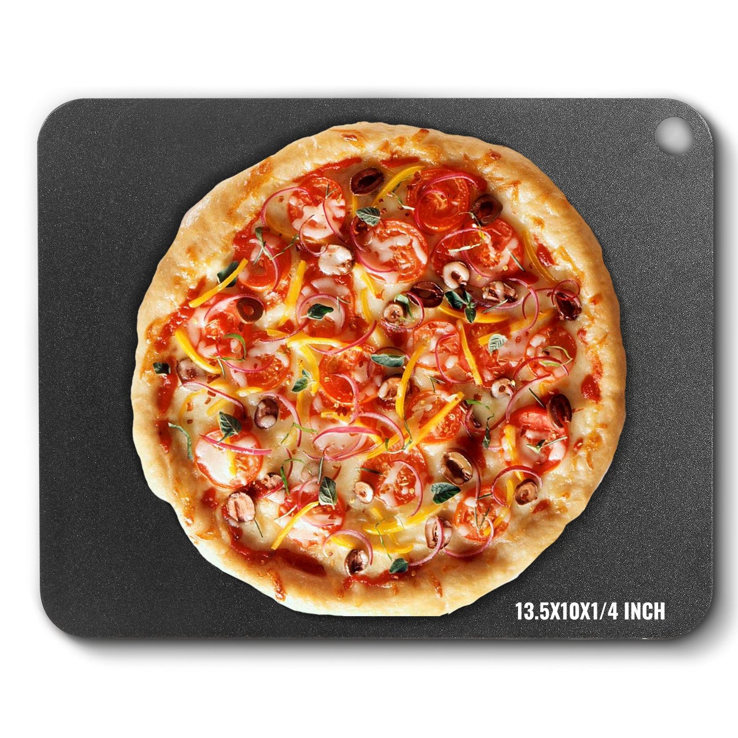 Pizzastål, 13,5" x 10" x 1/4" Pizzastålplatta för ugn, förkryddad pizzabaksten i kolstål med 20X högre ledningsförmåga, kraftig pizzapanna för utomhusgrill, inomhusugn