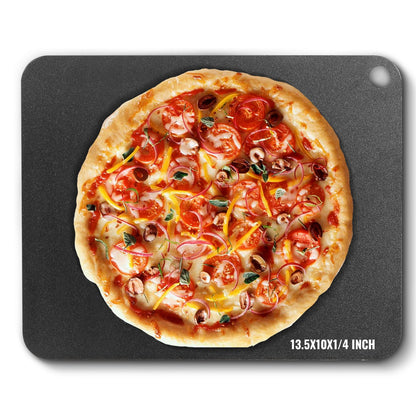 Pizzastål, 13,5" x 10" x 1/4" Pizzastålplatta för ugn, förkryddad pizzabaksten i kolstål med 20X högre ledningsförmåga, kraftig pizzapanna för utomhusgrill, inomhusugn
