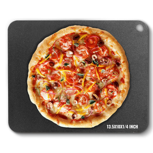 Pizzastål, 13,5" x 10" x 1/4" Pizzastålplatta för ugn, förkryddad pizzabaksten i kolstål med 20X högre ledningsförmåga, kraftig pizzapanna för utomhusgrill, inomhusugn