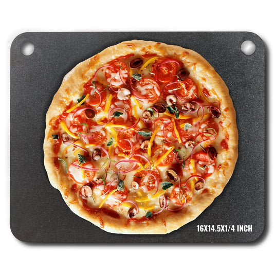 Pizzastål, 16" x 14,5" x 1/4" pizzastålplatta för ugn, förkryddad pizzabaksten i kolstål med 20X högre ledningsförmåga, kraftig pizzapanna för utomhusgrill, inomhusugn