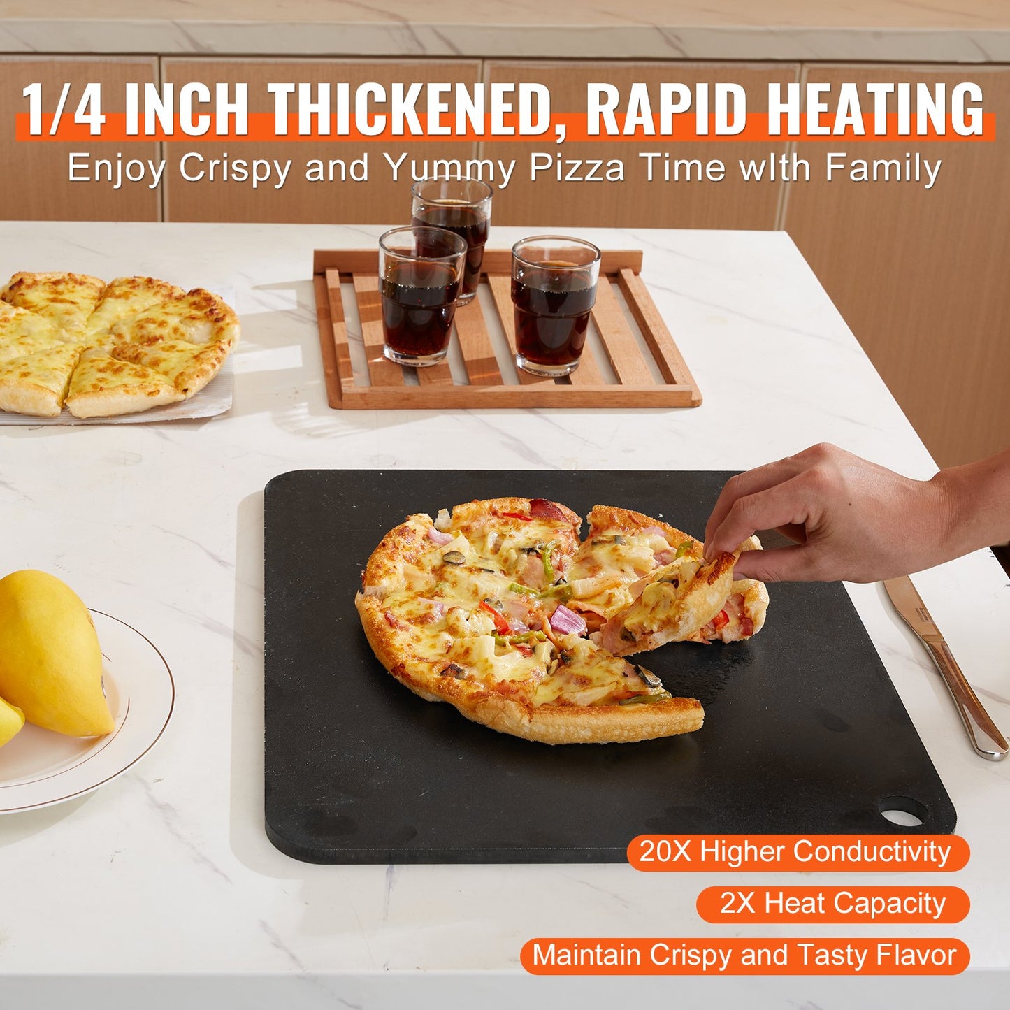 Pizza Steel, 16" x 14.5" x 1/4" Pizza Steel Plate for Oven, Pre-Seasoned Carbon Steel Pizza Baking Stone with 20X Higher Conductivity, Heavy Duty Pizza Pan for Outdoor Grill, Indoor Oven