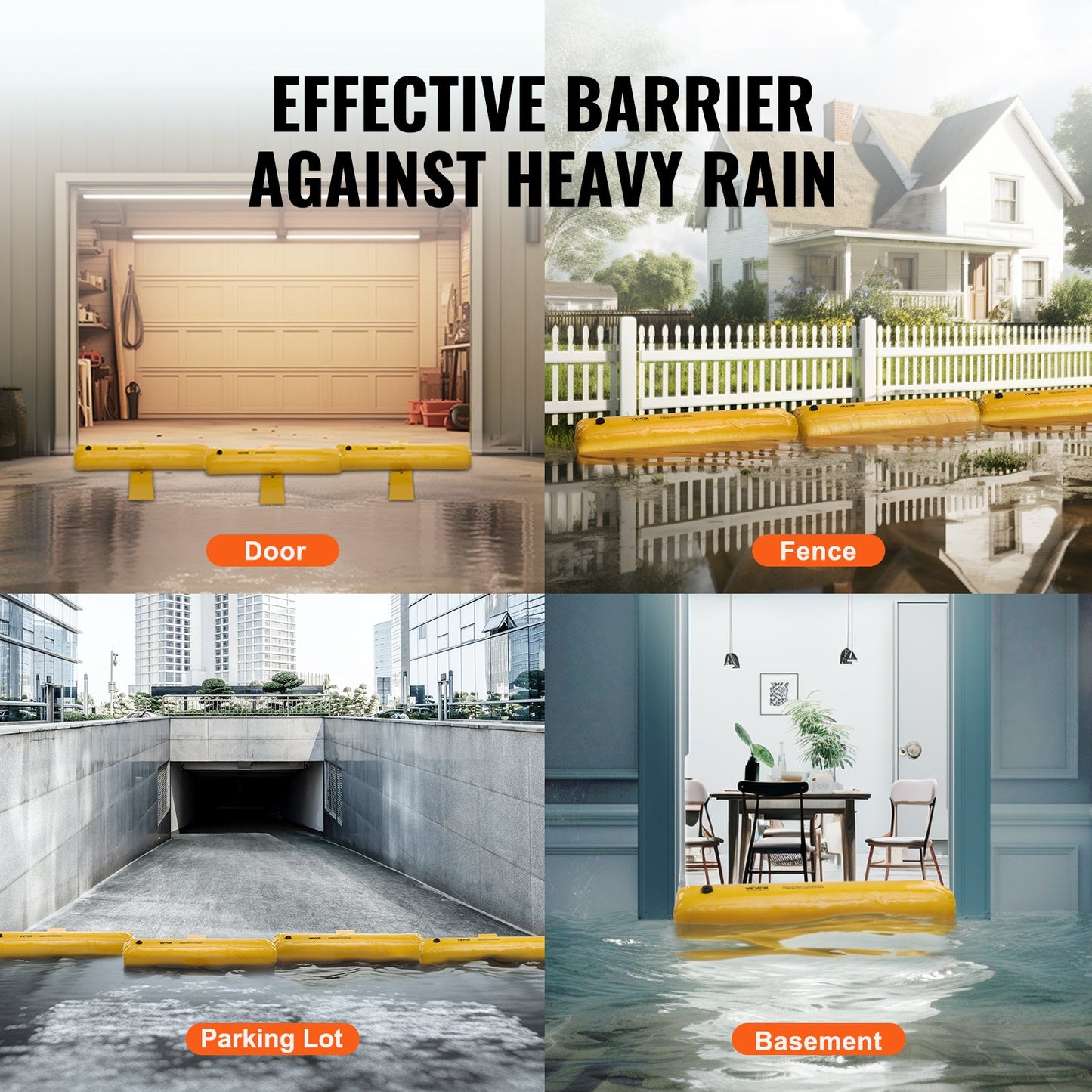Hochwasserbarrieren, Sandsack-Alternativen, Hochwassersäcke, 4er-Pack, Hochwasserbarriere für Zuhause, Wasserbarrieren für Überschwemmungen, Türöffnungen, Auffahrten (4 Fuß x 6 Zoll)
