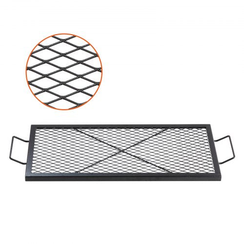 X-Marks Fire Pit Grill Grate, Rectangle Cooking Grate, Heavy Duty Steel Campfire BBQ Grill Grid with Handle & Support X Wire, Portable Camping Cookware for Outside Party Gathering, 32 Inch Black