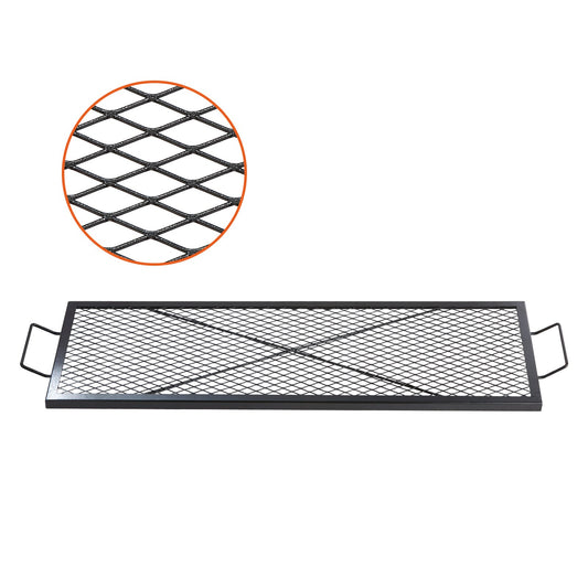 X-Marks Campfire Grill, Rectangular Cooking Grate, Heavy Duty Steel Campfire BBQ Grill Grate with Handle and Support X Wire, Portable Camping Cooker for Outdoor Party, 44 Inch Black