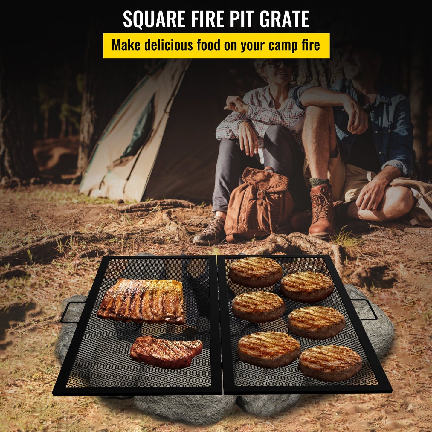 Square Cooking Grate Fire Pit Grill with X Marks Foldable 36" x 36