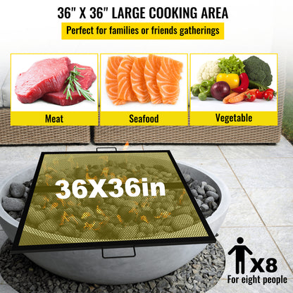 Square Cooking Grate Fire Pit Grill with X Marks Foldable 36" x 36